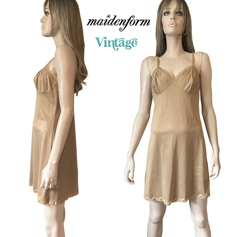 Vintage Maidenform Full Slip Antron Nylon Mocha Colour ILGWU Made in USA 70s-80s